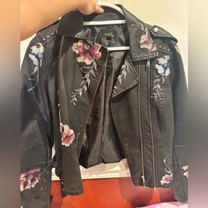Floral embroidered faux leather jacket